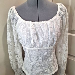 NWT EMBER Lacy Elastic Top w/ Long Sleeves Size S/XS
